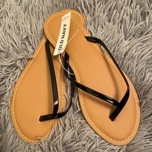 Black Faux Patent Flip Flops